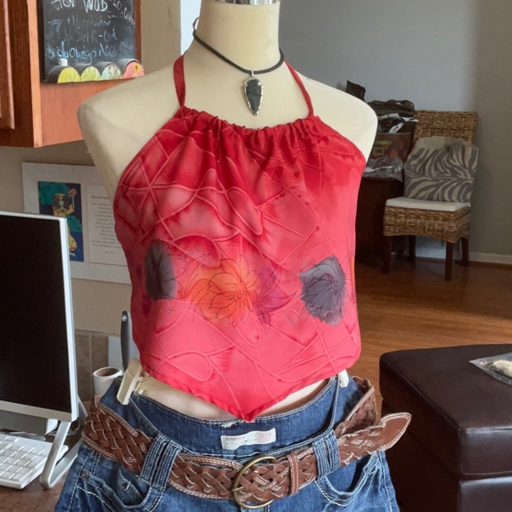 Ri Collection Red Tie Back Crop Top, Preowned